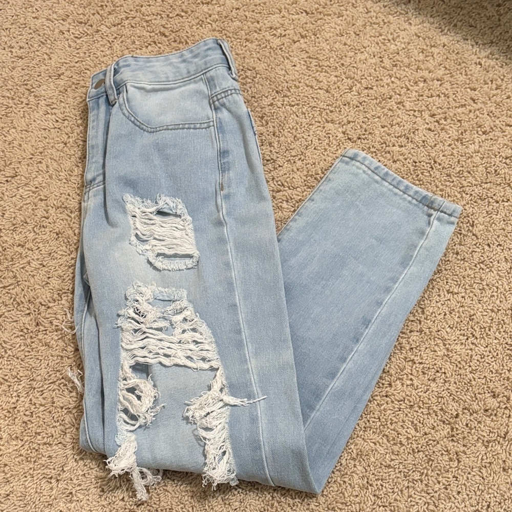 SHEIN Light Blue Ripped Skinny Jeans